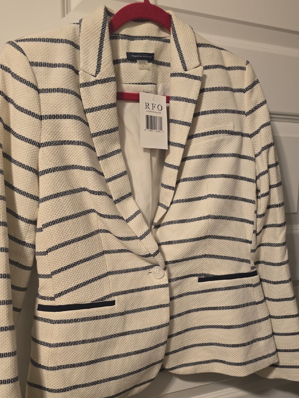 Tommy Hilfiger Striped Knit Blazer Jacket - Navy & Cream Sz 8 NWT